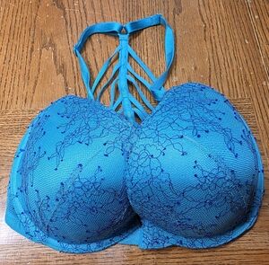 Victoria Secret Push Up Front Close Bra 32DDD Plunge Underwire Very Sexy Blue